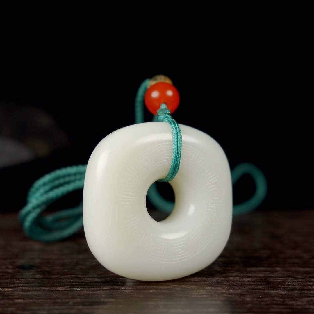 k&k 宝钰可刻字定制新疆和田玉雕花平安扣支持复检赠送证书盒子 回纹