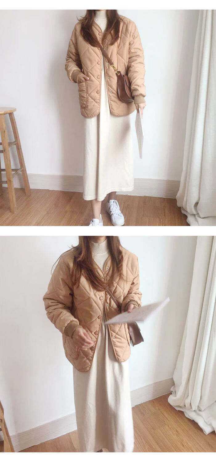 卡其色 s品牌: liscn 商品名称:棉袄女冬装韩版圆领加厚面包服外套女