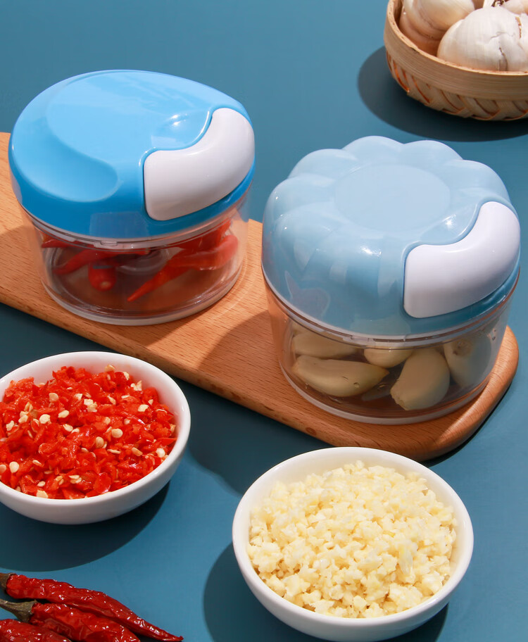 迷你捣蒜泥神器小型绞蒜泥器手动打蒜蓉大蒜搅碎机拉蒜切蒜末家用蓝色