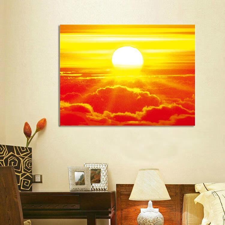 巴洛伊太阳图案壁画客厅风水画太阳挂画海上日出风水画装饰画红云太阳