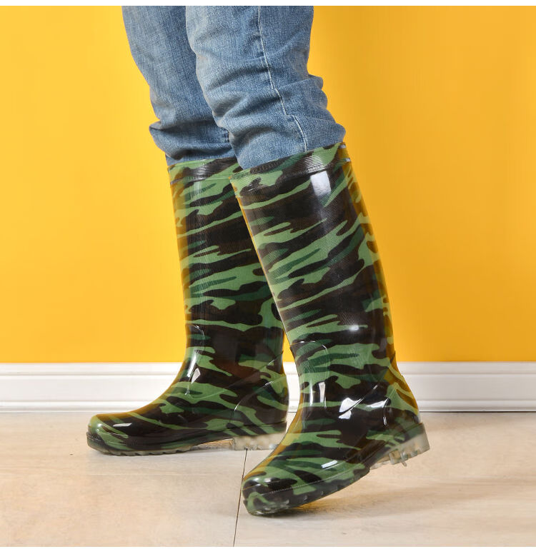 工作水鞋高筒插秧胶鞋中筒套鞋工地劳保雨靴 3537迷彩中筒(不加棉) 38