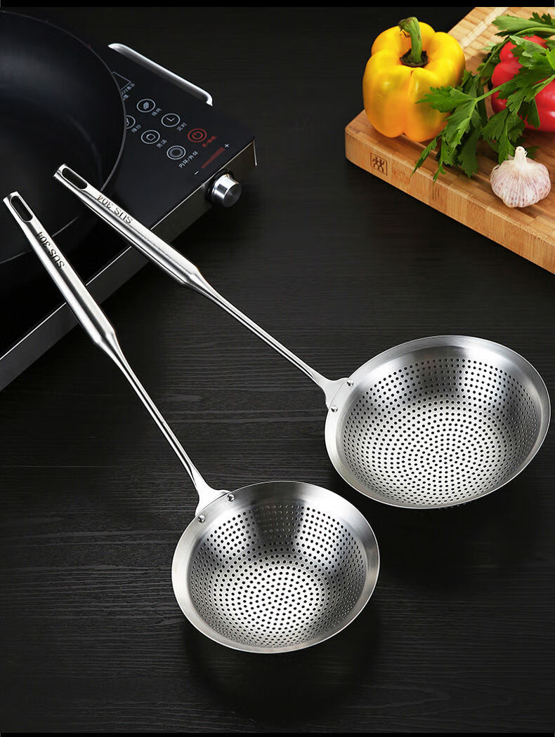 chuao火锅漏勺一体304不锈钢捞面篱家用厨房油炸笊篱过滤网捞勺网漏勺