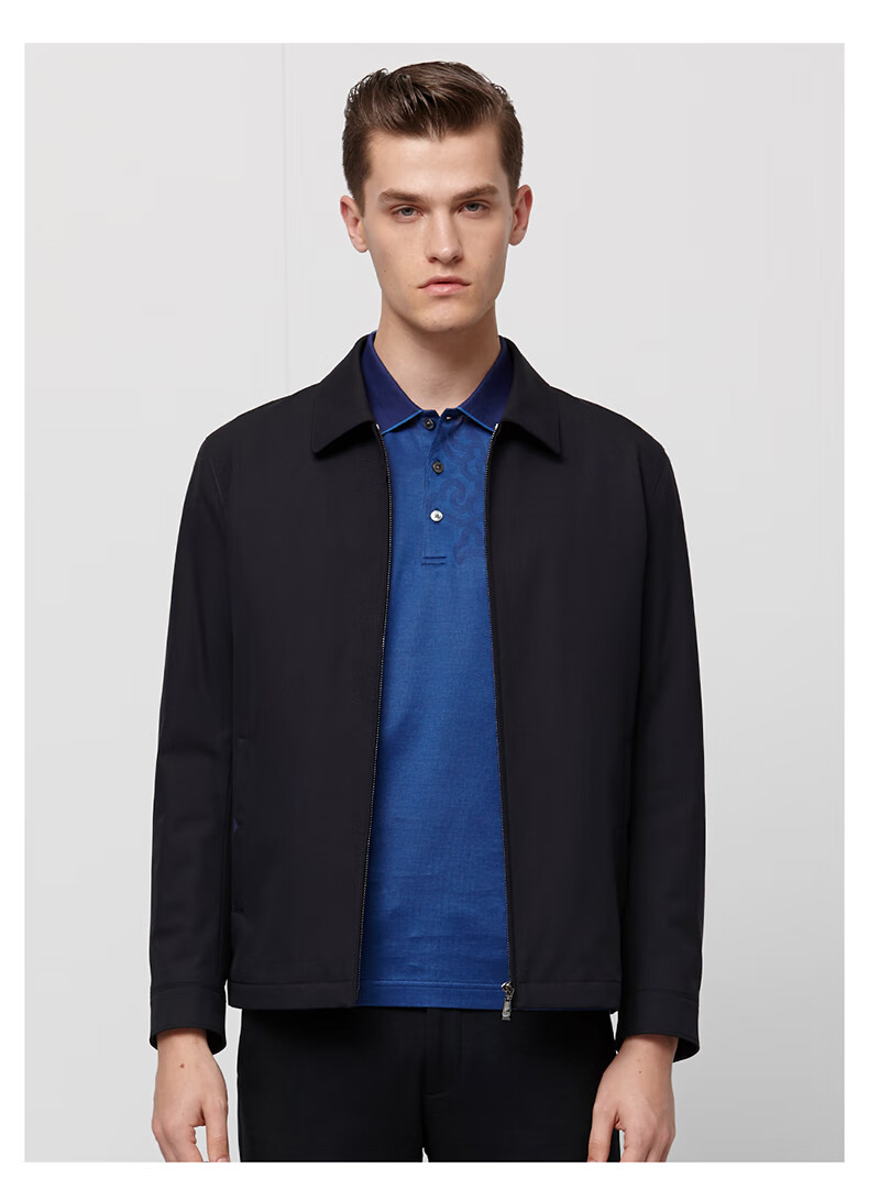 vasto/华斯度翻领短款夹克男装长袖拉链外套秋冬 黑色 48