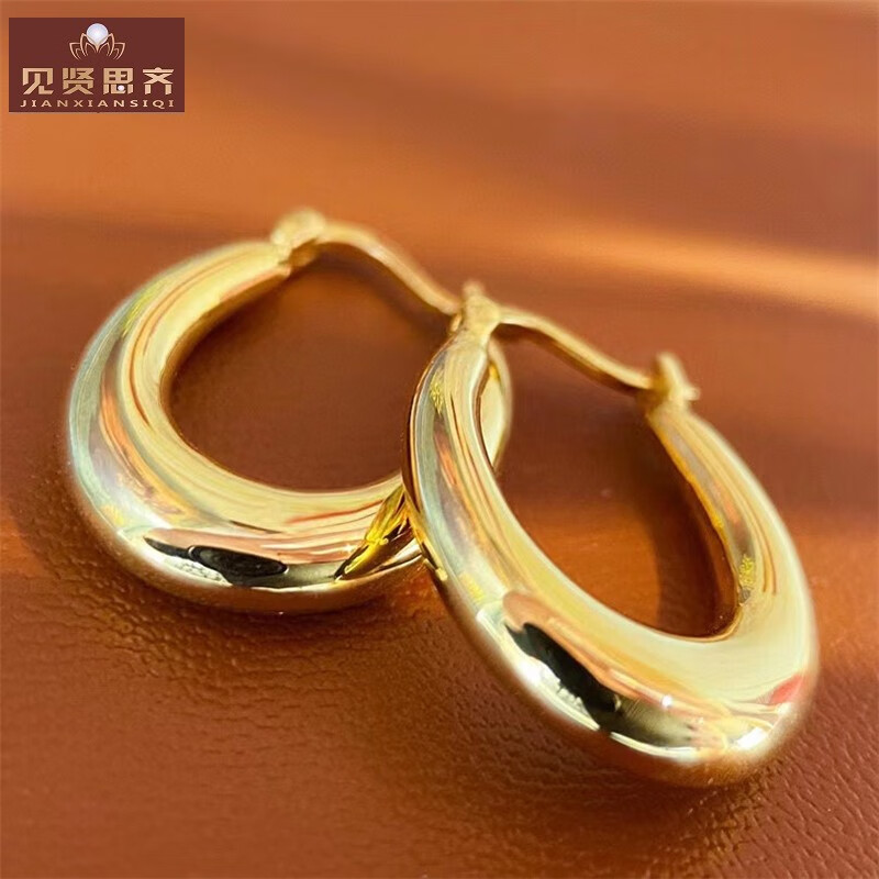 金色池塘珠宝18k黄金耳扣时尚欧美风ins女耳钉耳环百搭彩金个性轻18k