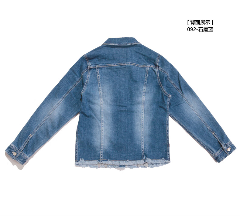 第五街春季新款修身韩版女装毛边牛仔外套短款夹克650104-181 石蓝磨