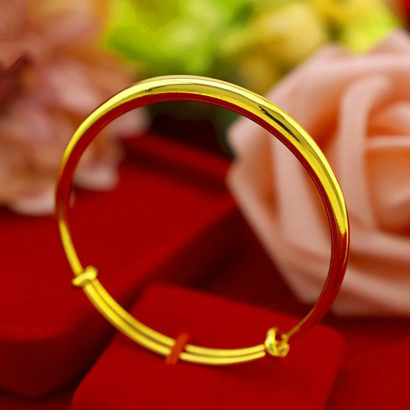 圆柱手镯30克金店镀金钢印越南沙金不掉色推拉光面金镯子 33克左右