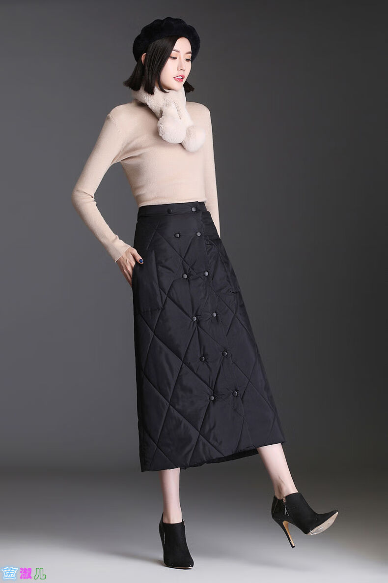 茵淑儿羽绒棉裙女冬装保暖中长款一片式高腰加厚a字包臀外穿胯大腿粗
