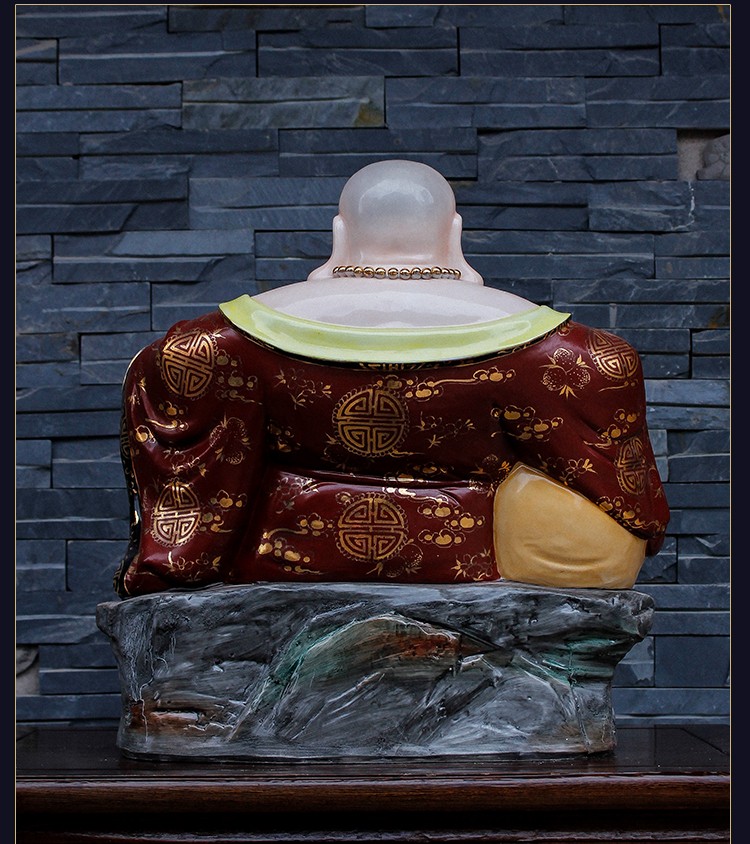 臻爵家饰高端陶瓷器雕塑坐石大肚罗汉弥勒佛像笑佛供奉桌面工艺品装饰