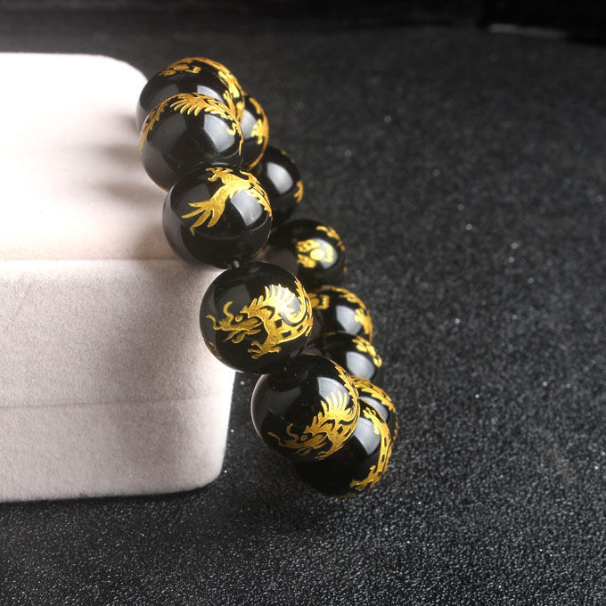 情冰5分透乌鸦血石手链 活佛证书 霸气男款珠子直径18mm