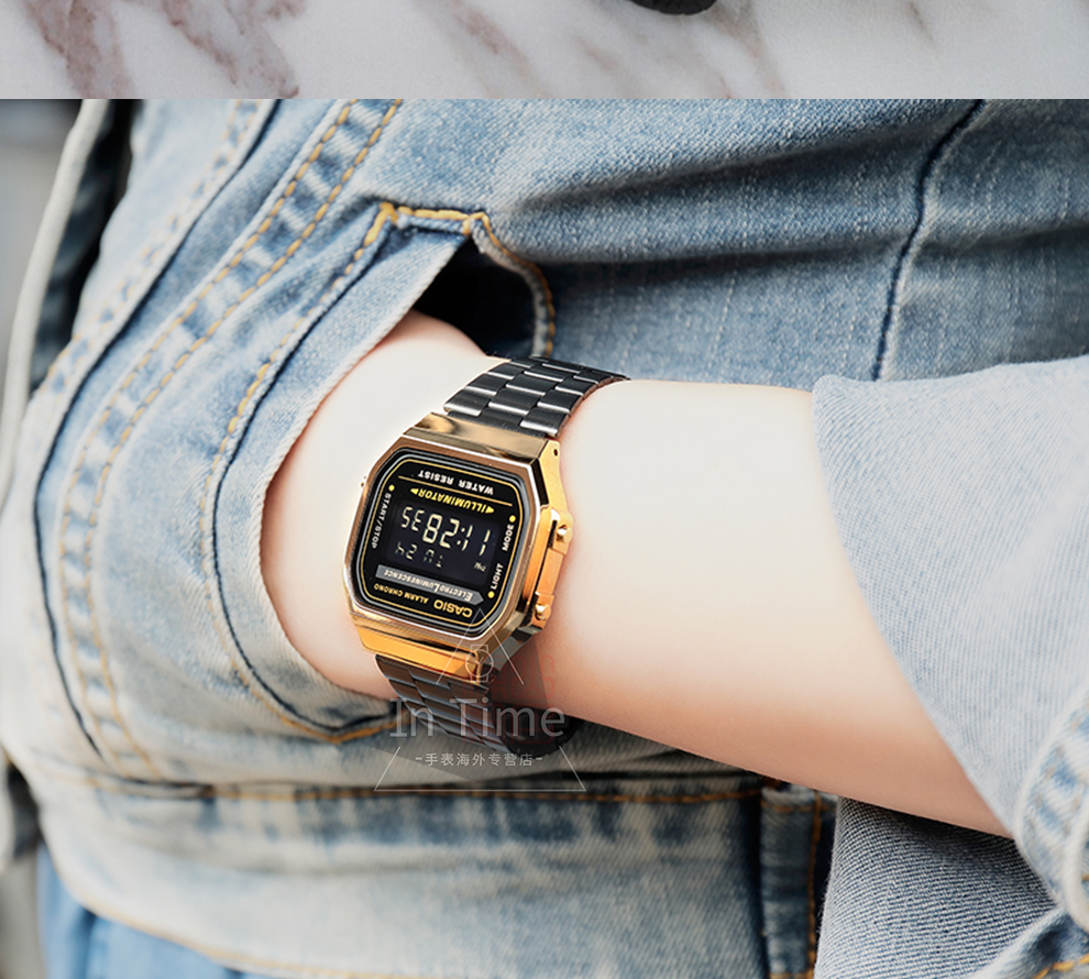 卡西欧小方块ins复古数显小金表金属防水男表 小金表a168wg-9w【图片