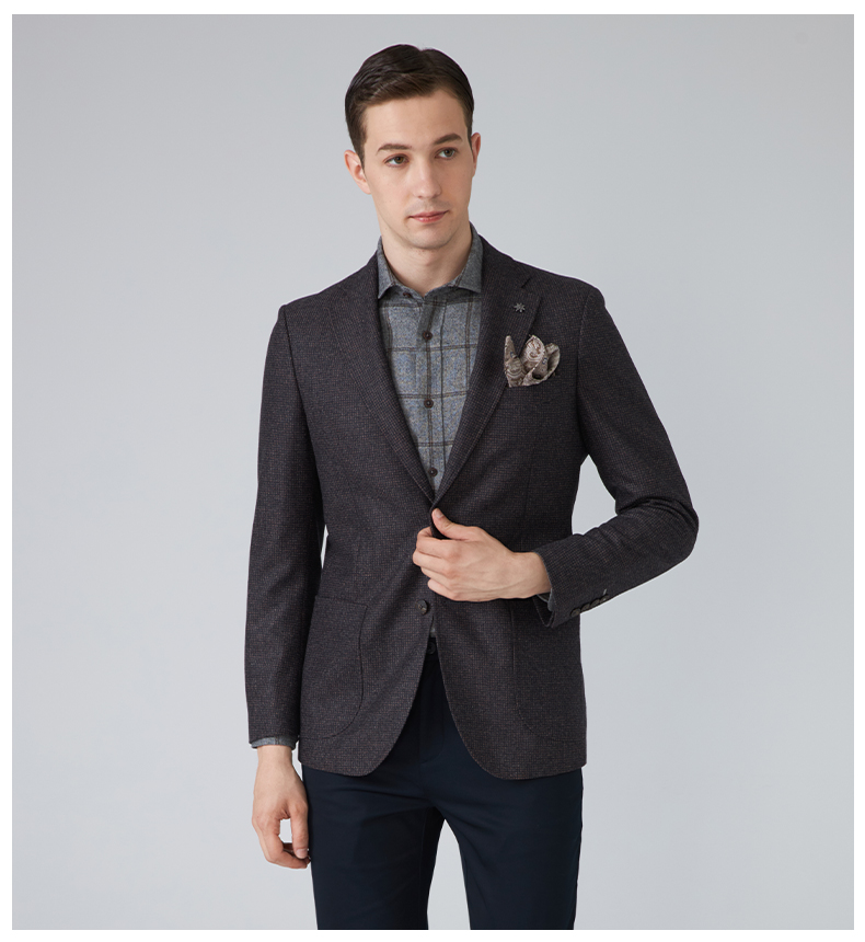 vskonne威斯康尼专柜男单西服vbc进口面料100 羊毛修身西装外套 深咖