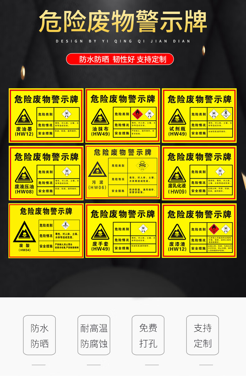 废油墨废矿物油废油渣危险废物标识牌贮存场所危废警示标牌环保标签