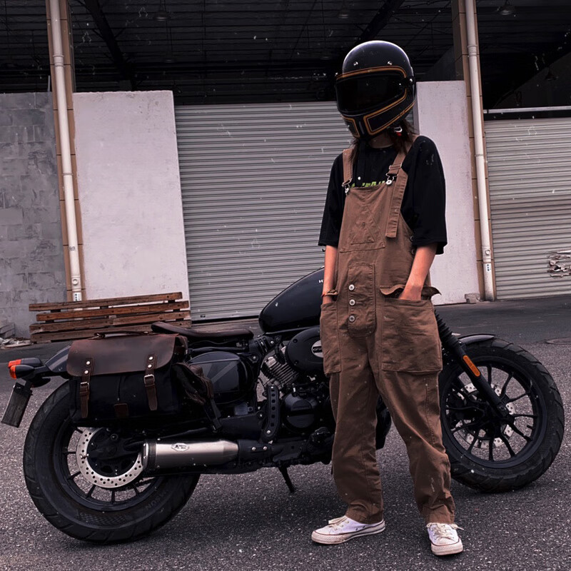 摩托车复古边包美式帆布牛皮侧差包斜挎包 6068小号炭黑_长30*20*11带