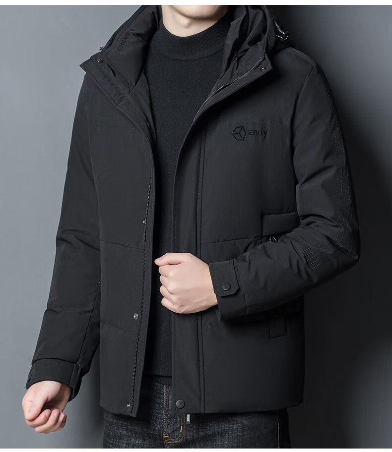 雅鹿男士羽绒服冬季中年休闲男装加厚修身韩版连帽保暖外套男 卡其