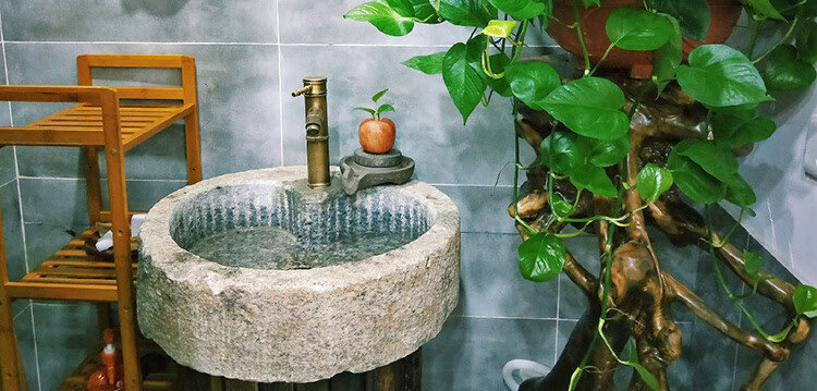 户外洗手盆柜组合中式复古石头洗手池阳台庭院石槽室外实木洗脸盆木本