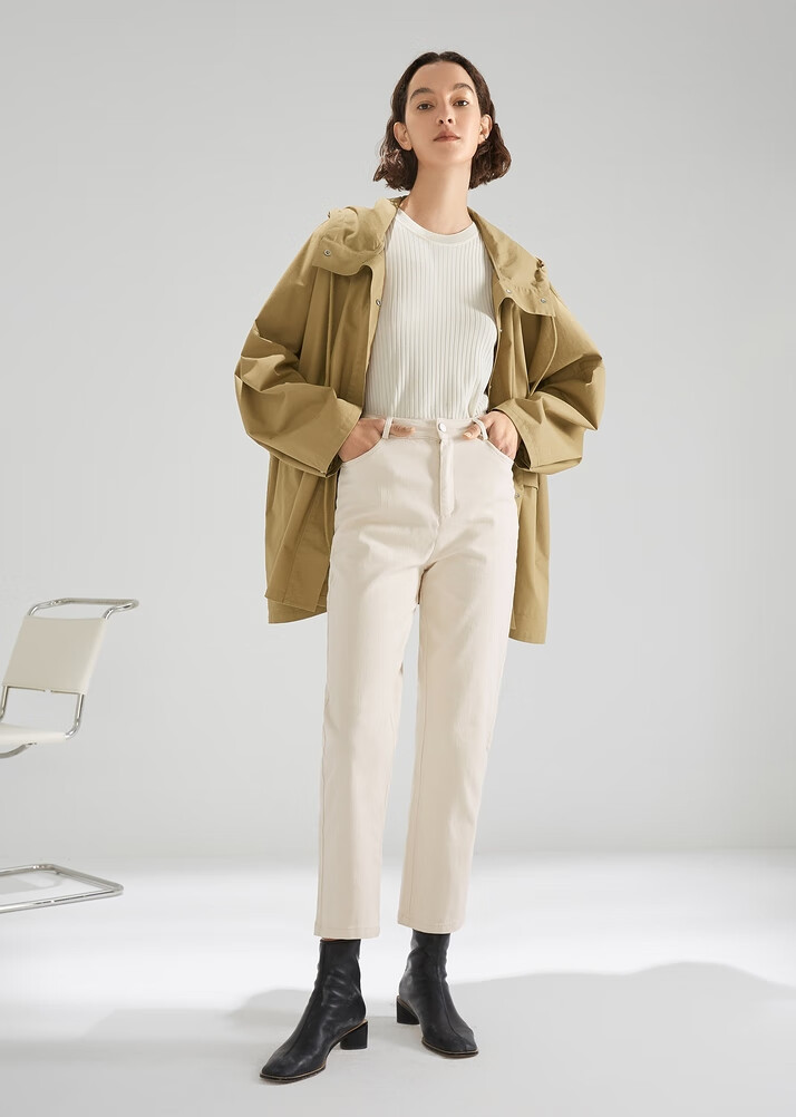 mm麦檬春秋季自然而然通勤中长款纯棉风衣外套女5c2160332芥末绿1608