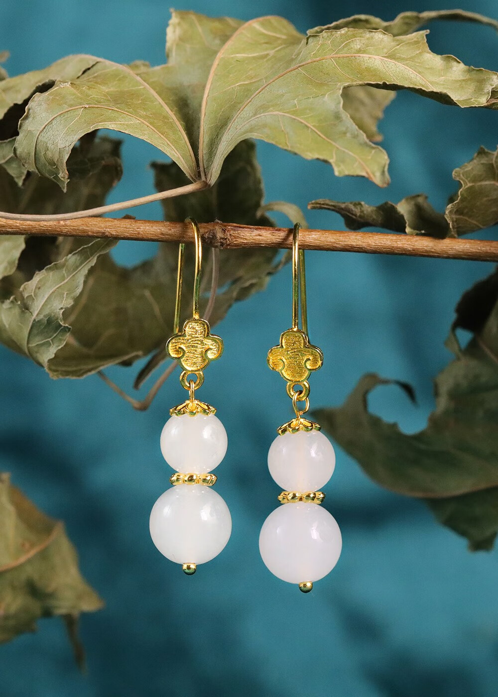 御宝司 明代白玉葫芦耳饰古代首饰汉服国风配饰福利款 18k金红色