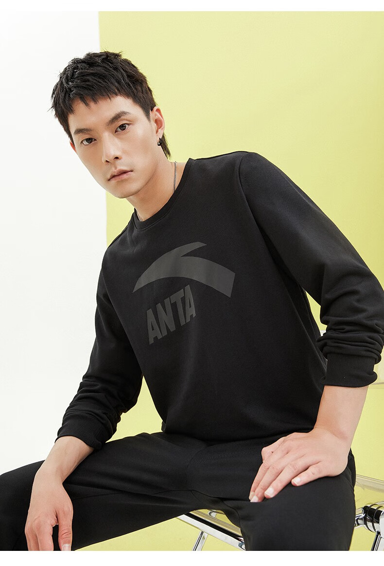 安踏卫衣男夏季新款中国圆领套头针织长袖体恤男潮流百搭休闲男上衣