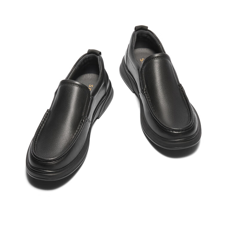 SENDA Casual Leather Shoes for Men, Cowhide Soft Upper Slip-On Loafers Business Formal Shoes JDZ03DM4 Black 39 4