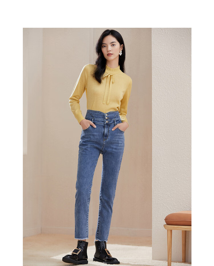 衣香丽影2020年秋冬季黑科技牛仔裤女士显瘦小脚裤黑色长裤子 经典黑