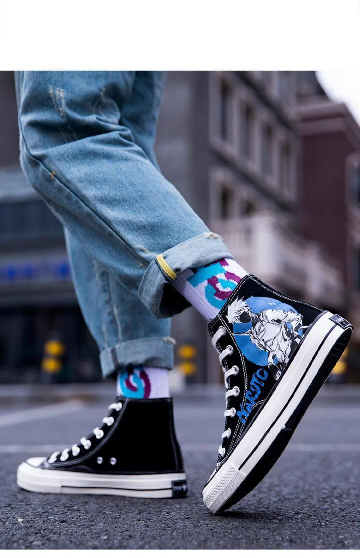 1970s帆布鞋日系男女高帮宽慰爆改鞋火影忍者动漫涂鸦联名鞋 彩色宇智