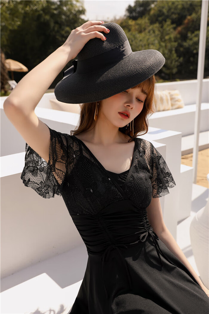 维多利亚义乌批发泳衣女性感蕾丝带钢托连体裙式显瘦遮肚2022温泉