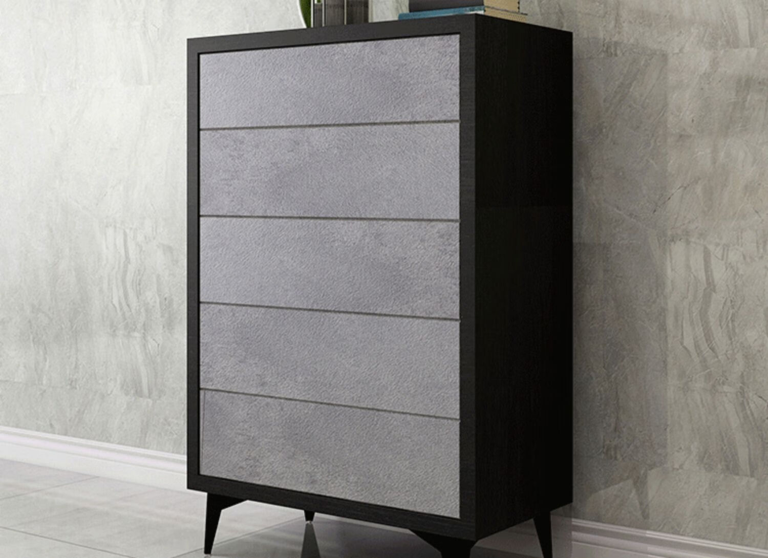 悠居宜 五斗柜轻奢现代简约黑色水泥灰小户型卧室抽屉柜储藏储物柜