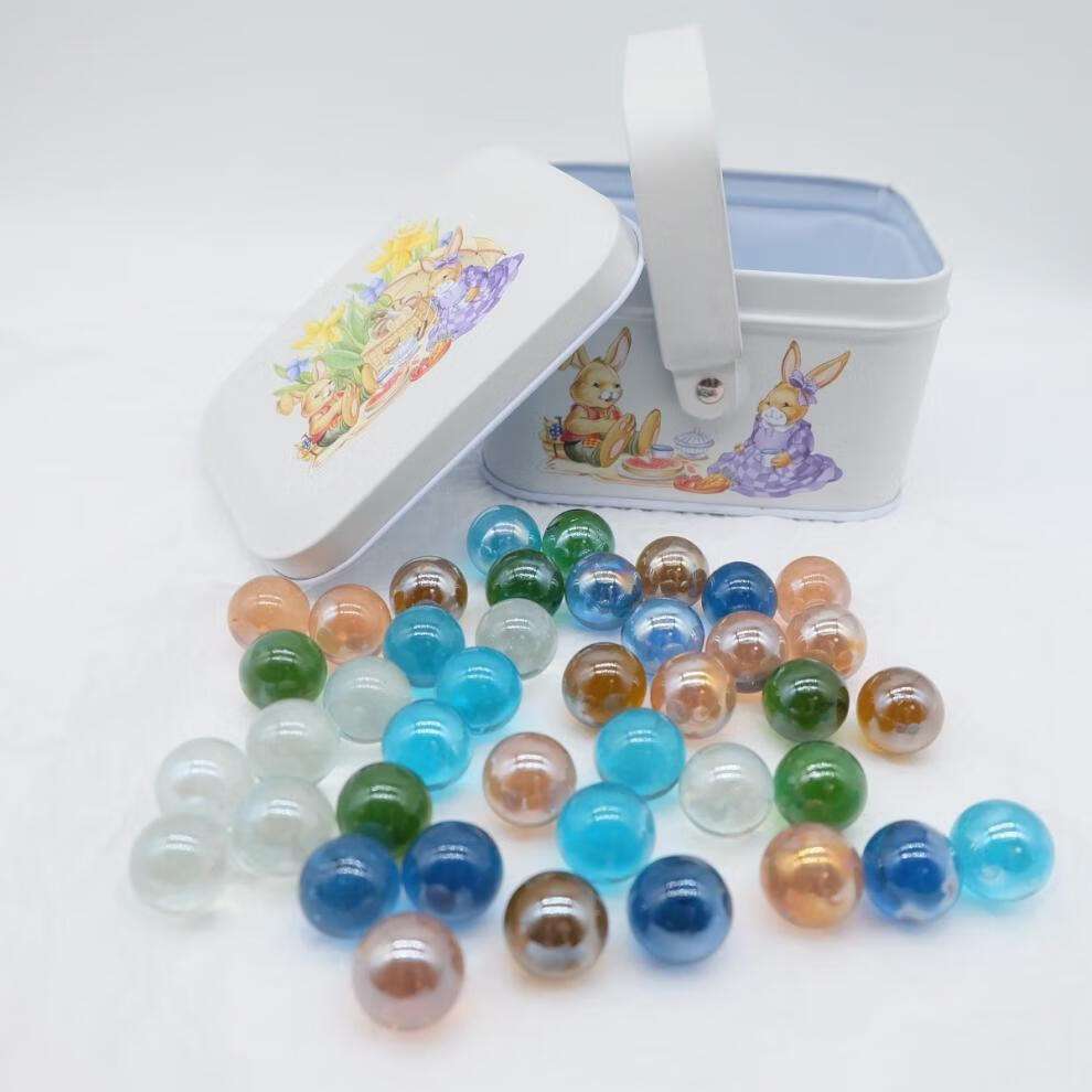 怀旧玩具多彩弹珠铁盒装儿童礼物玩具玻璃球装饰玻璃珠16mm混60颗25mm
