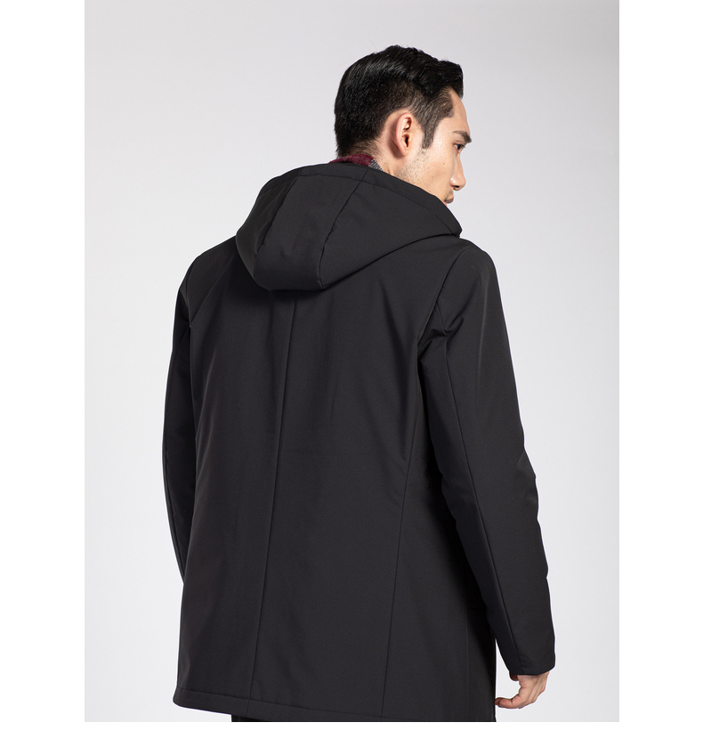 老美华2020冬季长款风衣羽绒服长袖黑色连帽中老年羽绒服黑色3xl