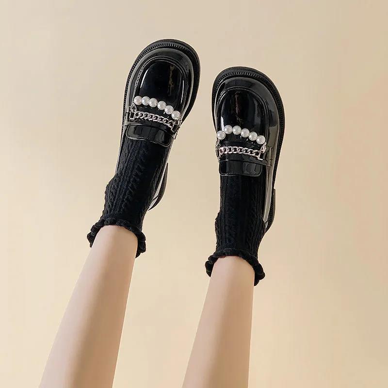 猪腰子鞋洛丽塔鞋萝莉鞋复古单鞋女2022春新款百搭款鞋英伦风大头鞋