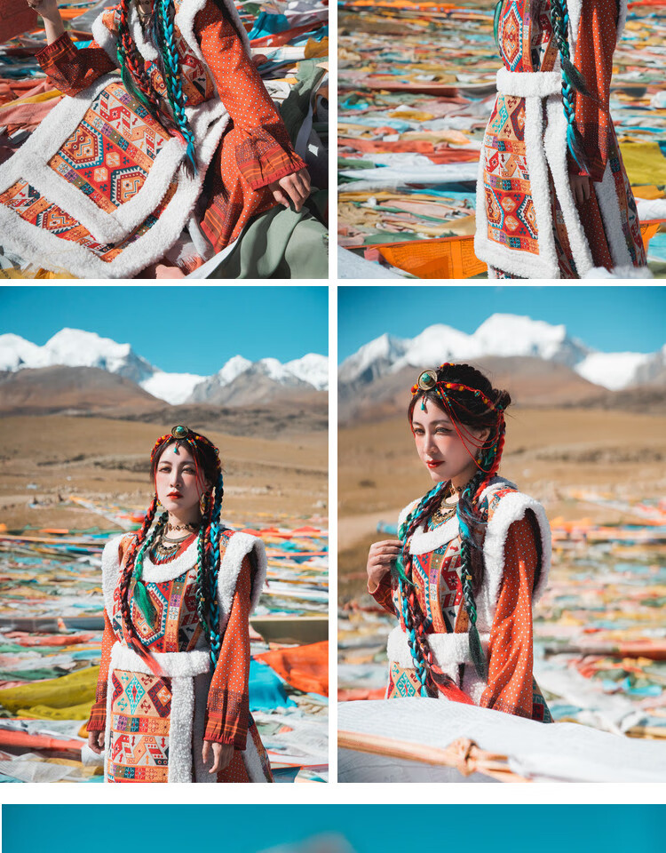 藏族服装藏袍女藏服羊羔毛马甲藏袍复古民族风工布西