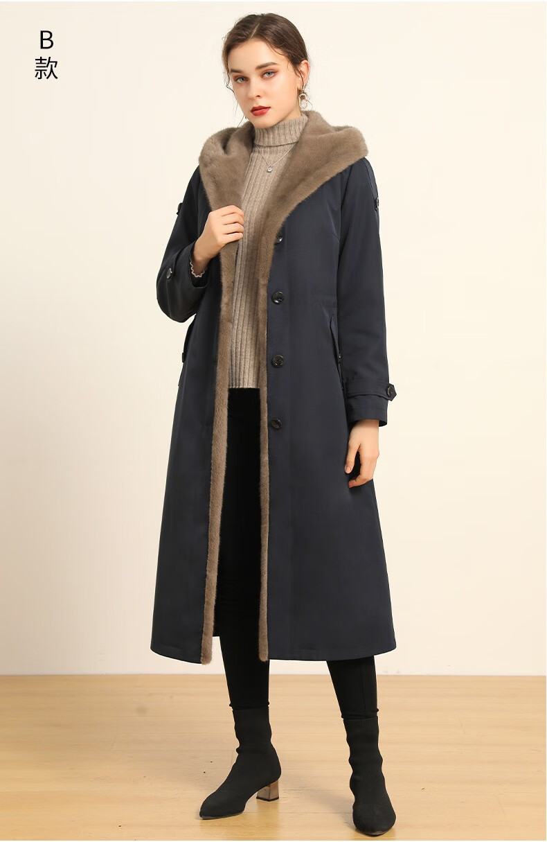欧迪鸟品牌女装派克服貂内胆女冬整貂过膝长款可拆卸貂皮大衣皮草外套