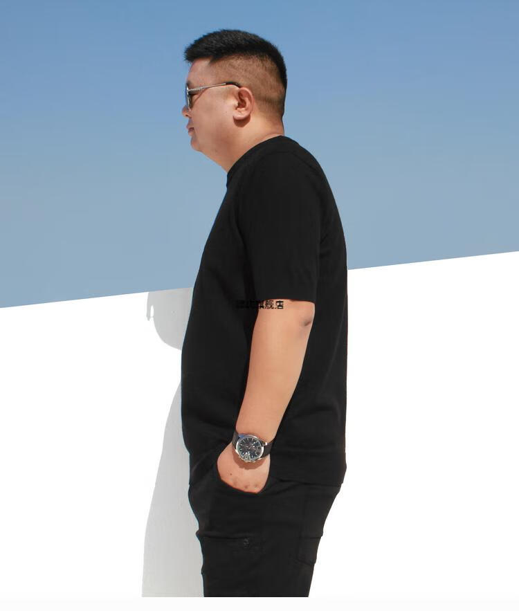 毛衫胖子肥佬半袖男士短袖毛衣男冬天穿 黑色 3xl190【190斤左右】
