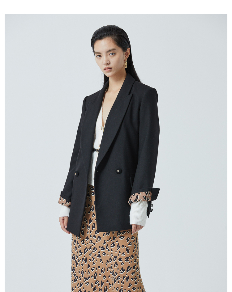 曼娅奴黑色西装外套女秋冬设计感新款气质垫肩西服加厚mk42sc010月食