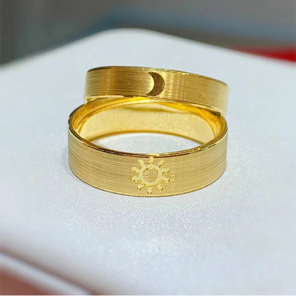 小腰金 日月星辰戒指情侣款一对可调节黄金结婚对戒999足金素圈婚戒