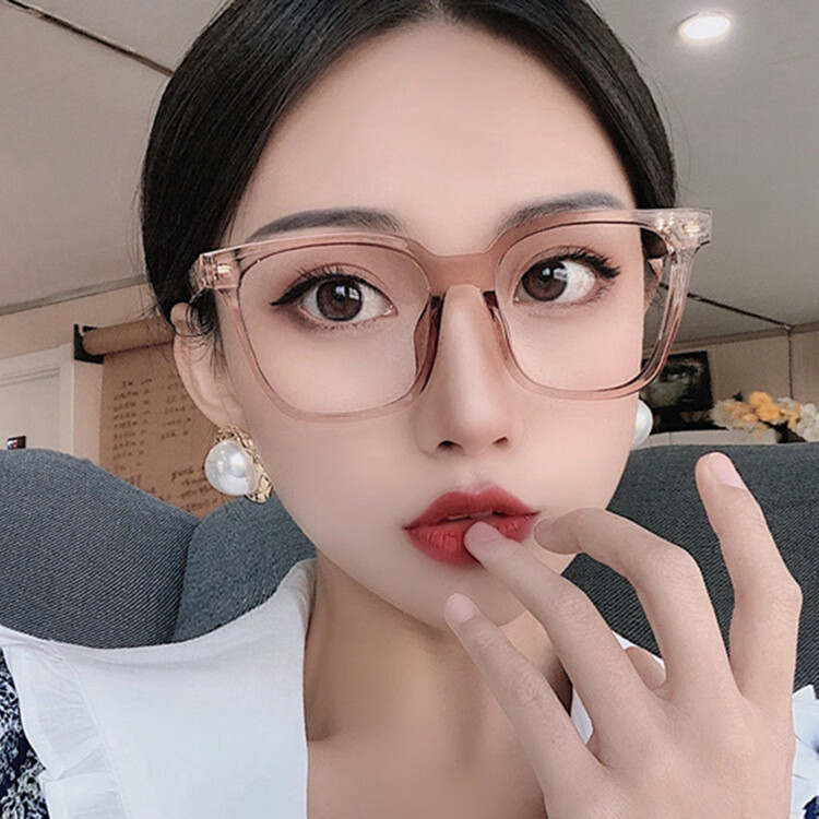 透明框眼镜女圆脸潮平光镜显瘦素颜神器眼镜架女装饰ins眼镜框 透茶框