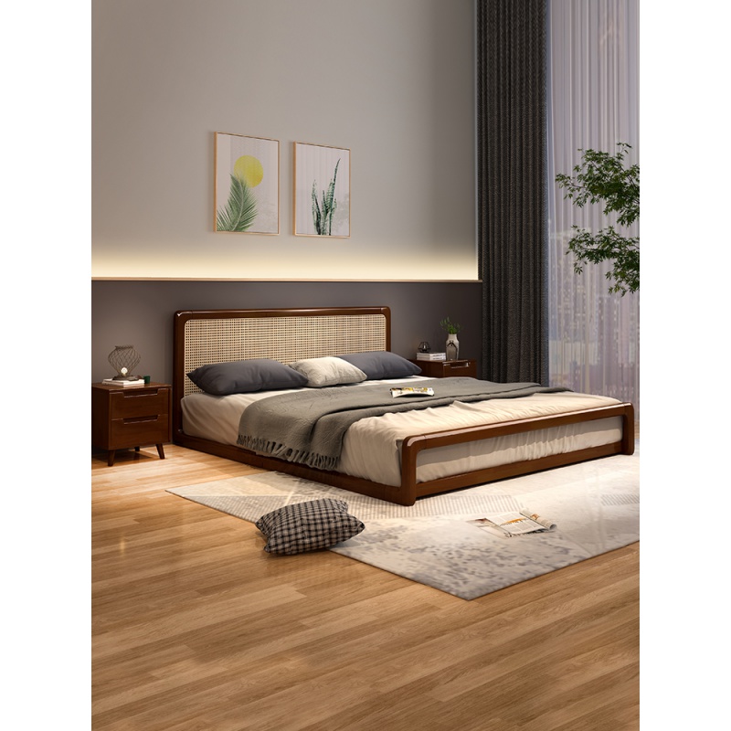 榻榻米床实木藤编双人床地台床矮床落地床日式床架地板床踏踏米床单床