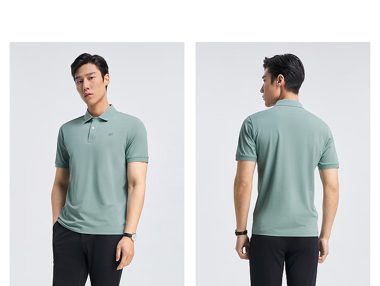 YOUNGOR [Cool Touch] Spring/Summer 2026 New Style, Turn-Down Collar, Solid Color, Oxygen Short-Sleeve Polo Shirt, Blue, Size S 12