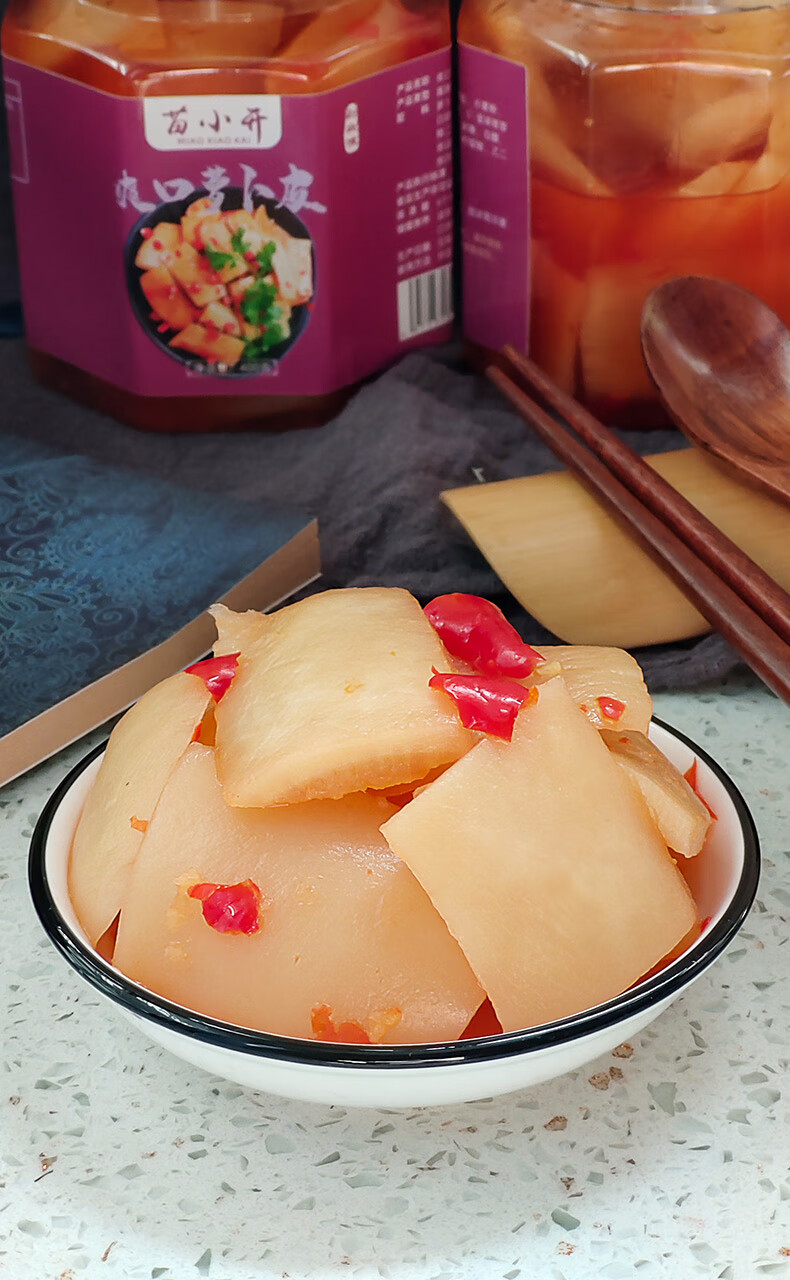 苗小开爽口萝卜皮咸菜酸辣酸甜脆皮腌泡萝卜条罐装400g泡菜零食小吃中