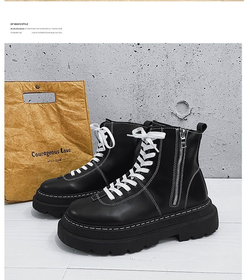 森马马丁靴男秋季黑色增高厚底英伦机车靴高.