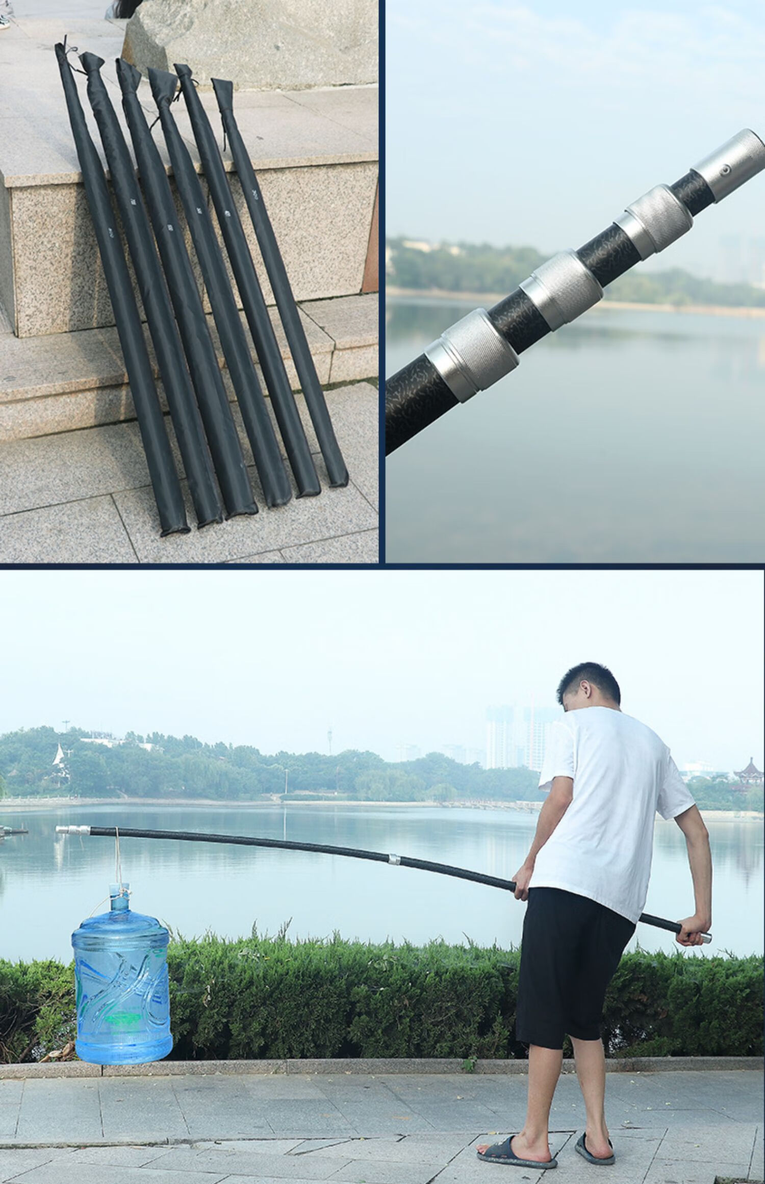 高碳素抄网竿大物巨物硬伸缩杆345678米加厚长割草打窝抄网杆6米杆