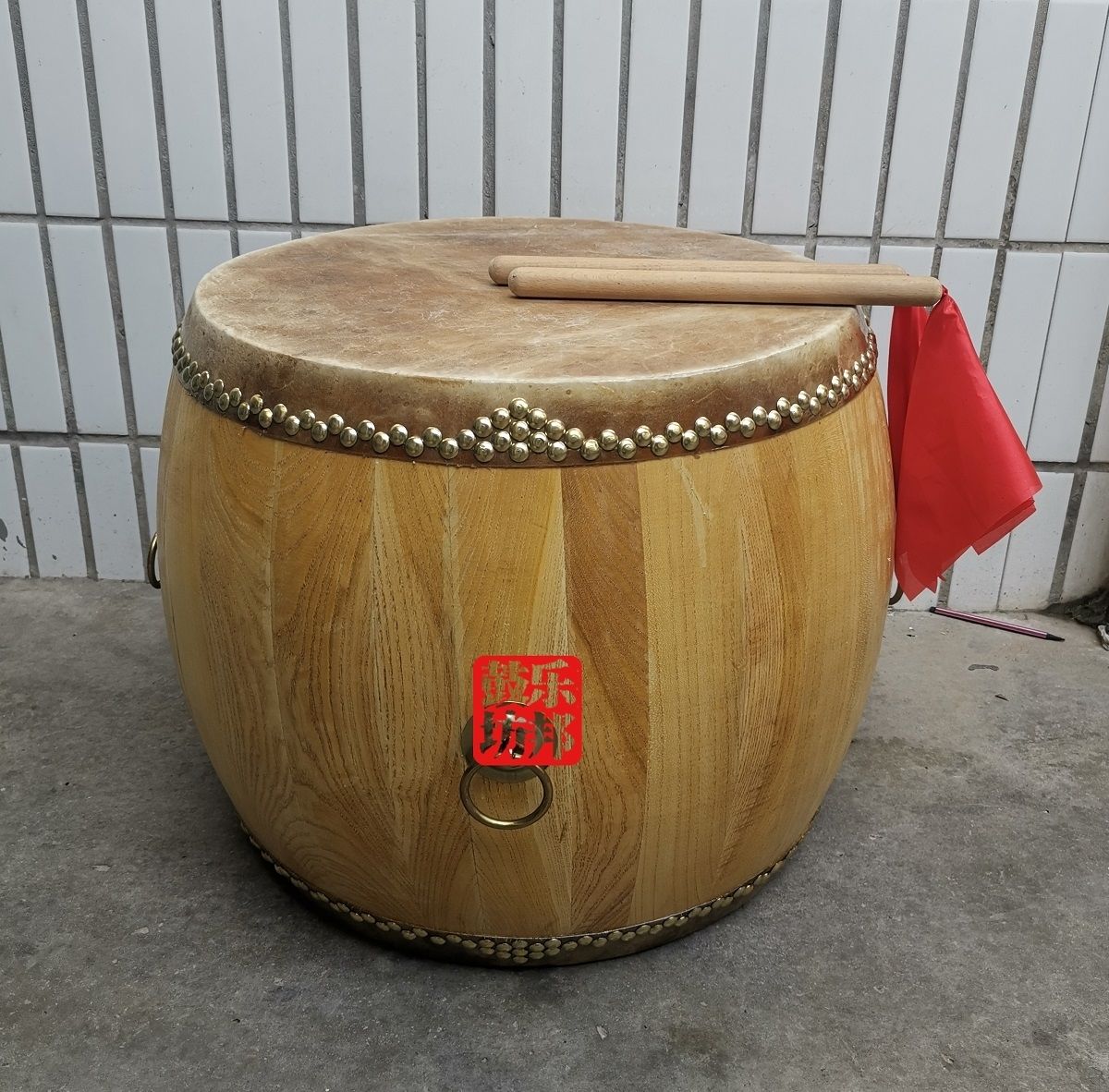 正宗黄牛皮大鼓原木色堂鼓椿木白茬鼓战鼓寺院鼓道士道场鼓牛皮鼓16in