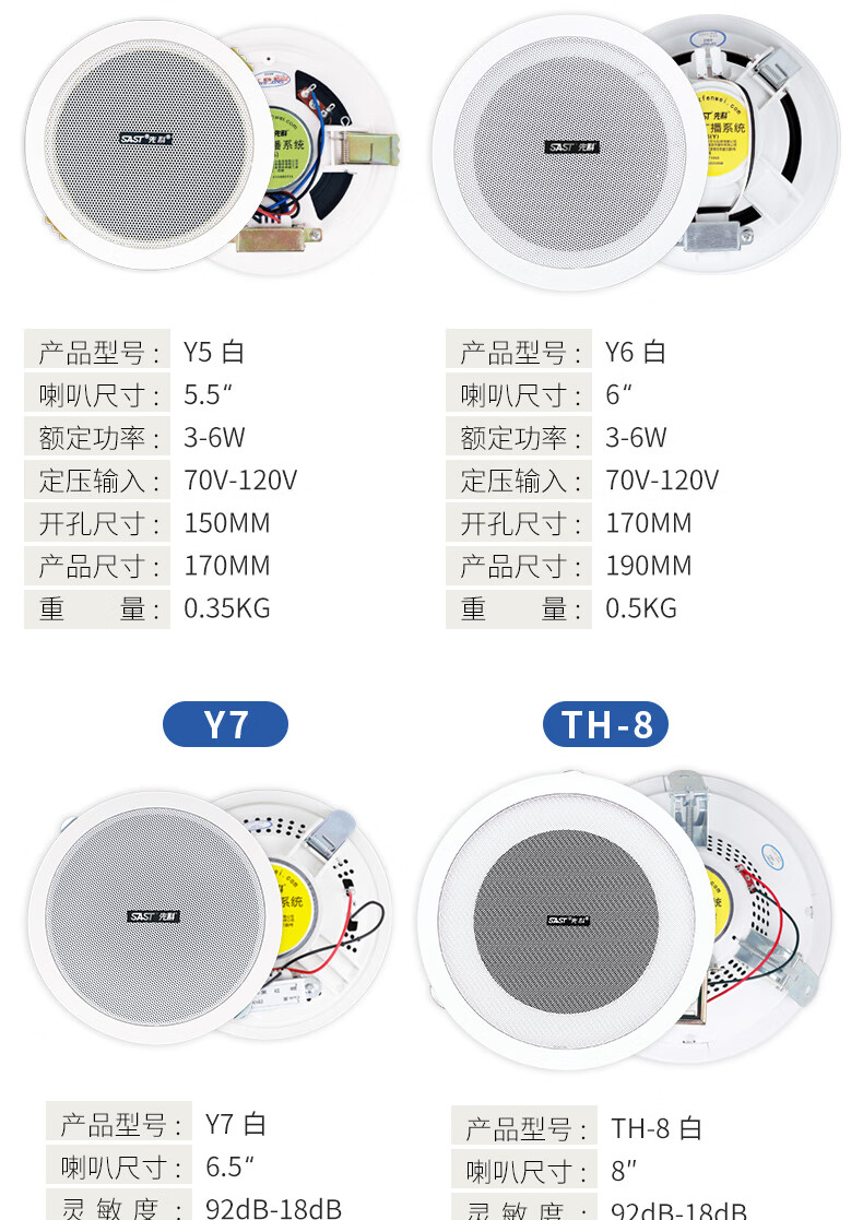 音响吸顶式店铺餐厅吊球喇叭y555吋定压吸顶喇叭白色开孔直径15公分