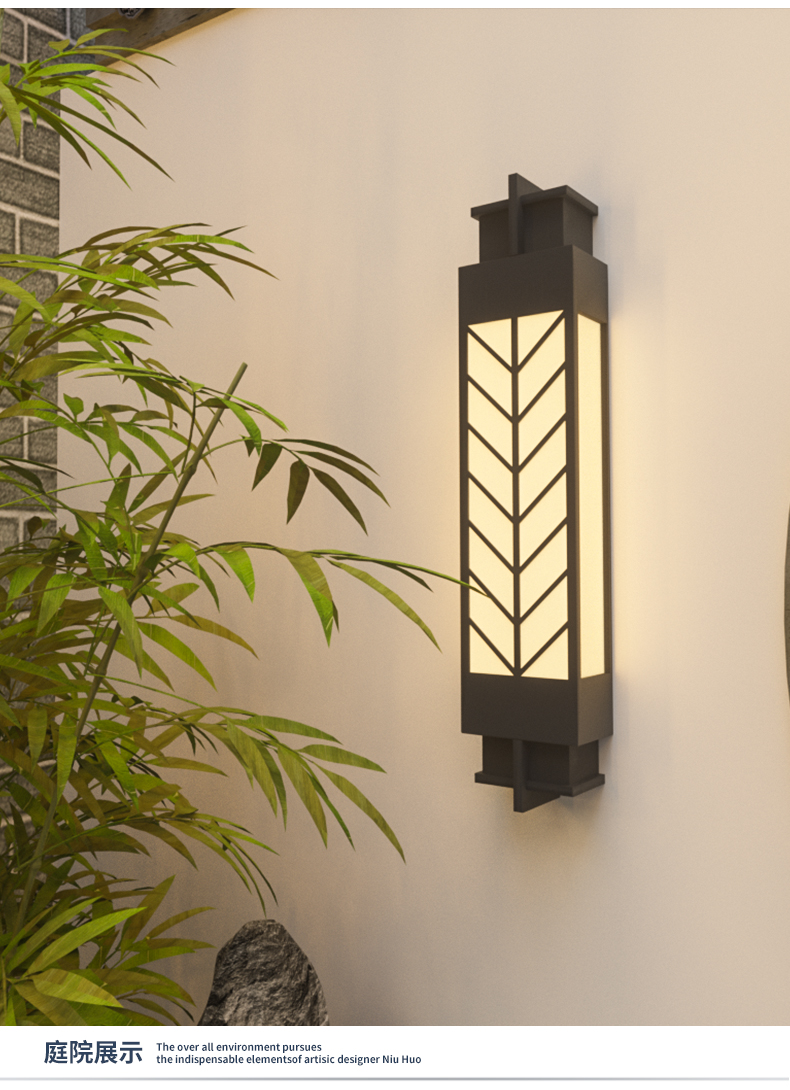现代户外防水壁灯新中式长条过道墙灯仿云石室外阳台大门口庭院灯 htb