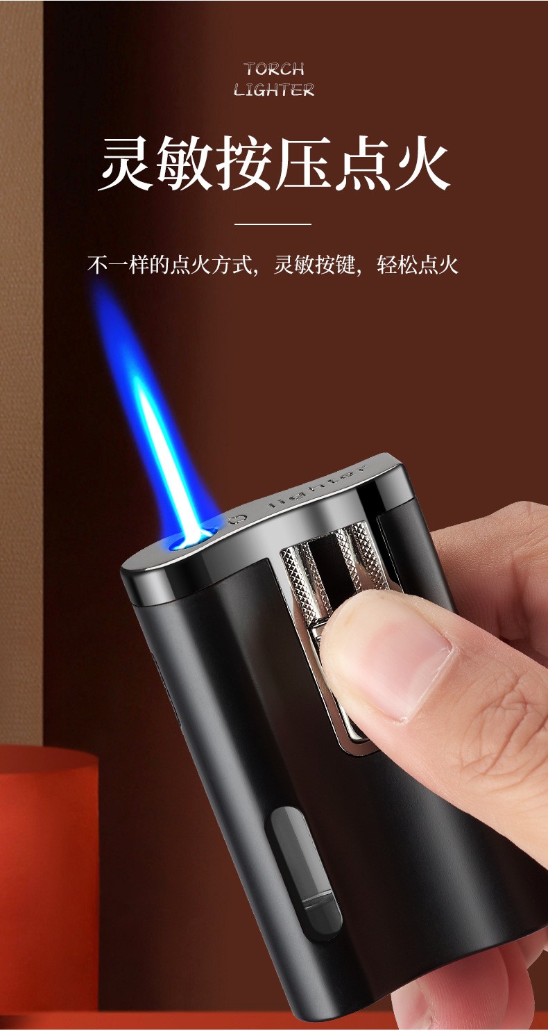 镜花水月创意个性防风充气打火机带气窗直冲气体蓝色火焰超薄打火金属