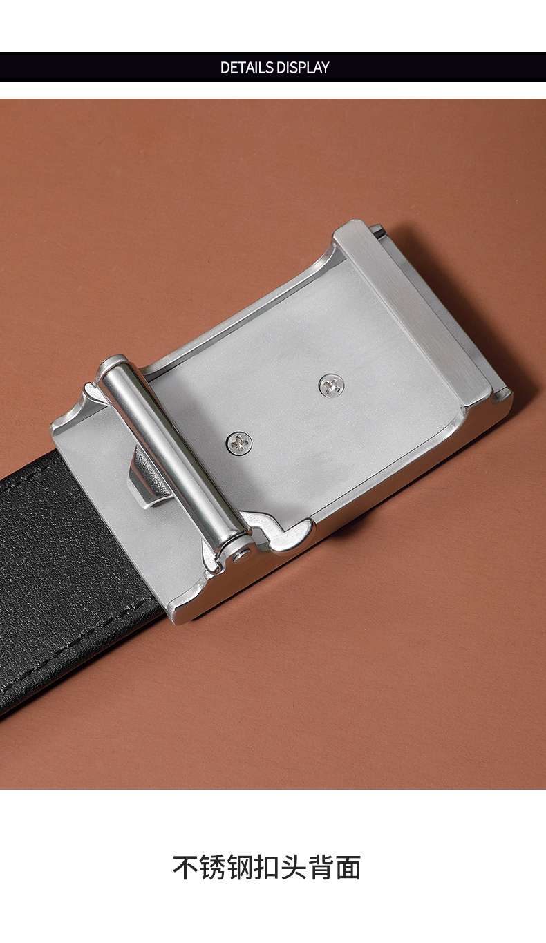 欧洛尔鳄鱼皮皮带男款真皮自动扣青年简约商务休闲百搭裤腰带黑色银扣