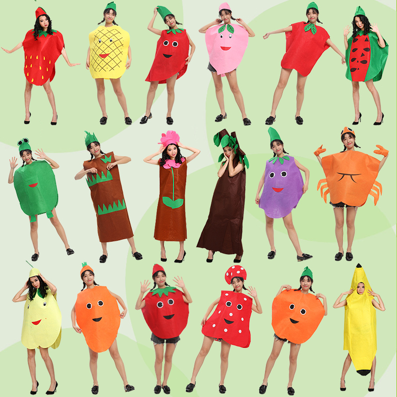 园成人创意环保服饰走秀演出服水果蔬菜衣服装手工自制 成人无纺西瓜
