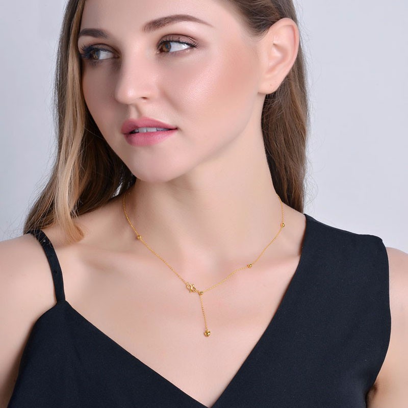 项链足金可调节锁骨链999女时尚o字套链转运珠妈妈细链子 【55cm】约