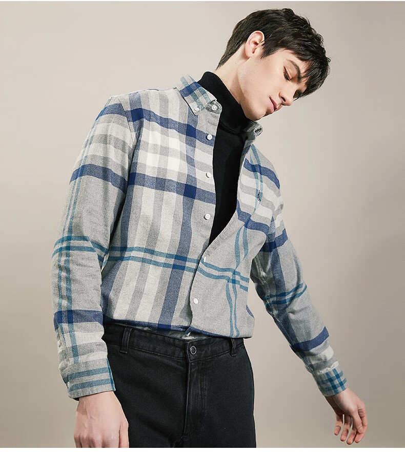 商场同款beanpole滨波秋季男士格纹经典长袖衬衫bc9764z55藏青色185