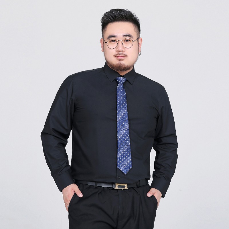 侯七爷大码长袖衬衫男新款商务正装加肥加大纯色衬衣男胖子西装白衬衫